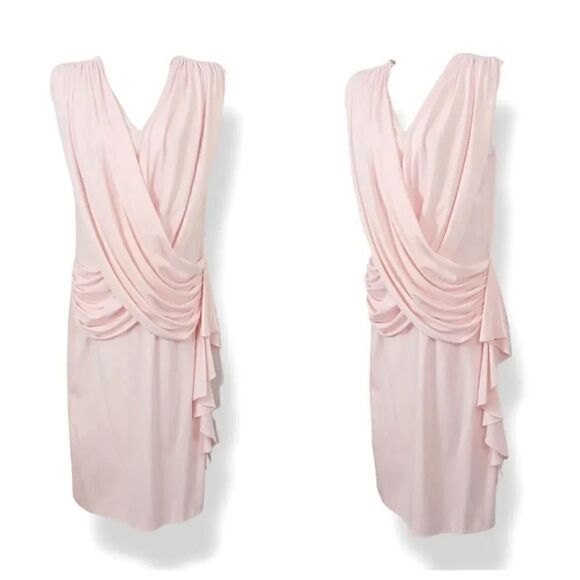 Vintage Pleated Shoulder Draped Wrap Front Cocktail Dress in Pale Pink Size 5/6 - Picture 10 of 10
